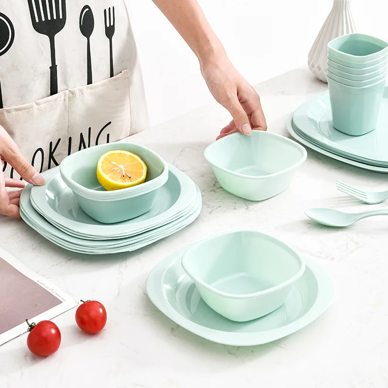 Camping Cooking Dining Set - Outdoor Portable Plastic Tableware Set 54Pcs